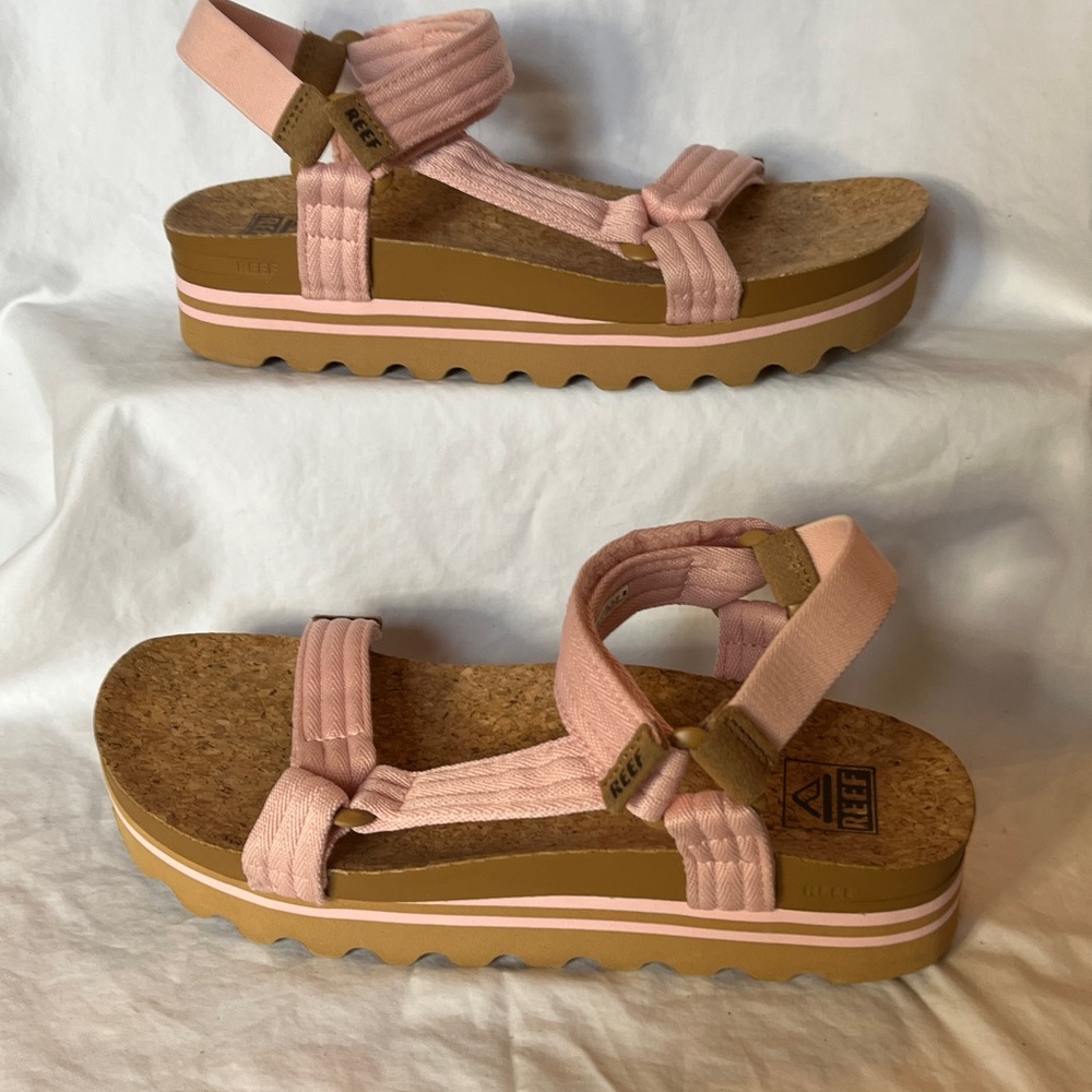 Reef Cushion REM Hi  Pink Platform Sandals with Cork Footbed
